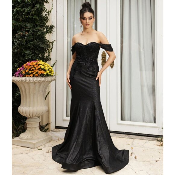 Black Formal Long Sweetheart Draped Sleeves Mermaid Dress By May Queen MQ2104